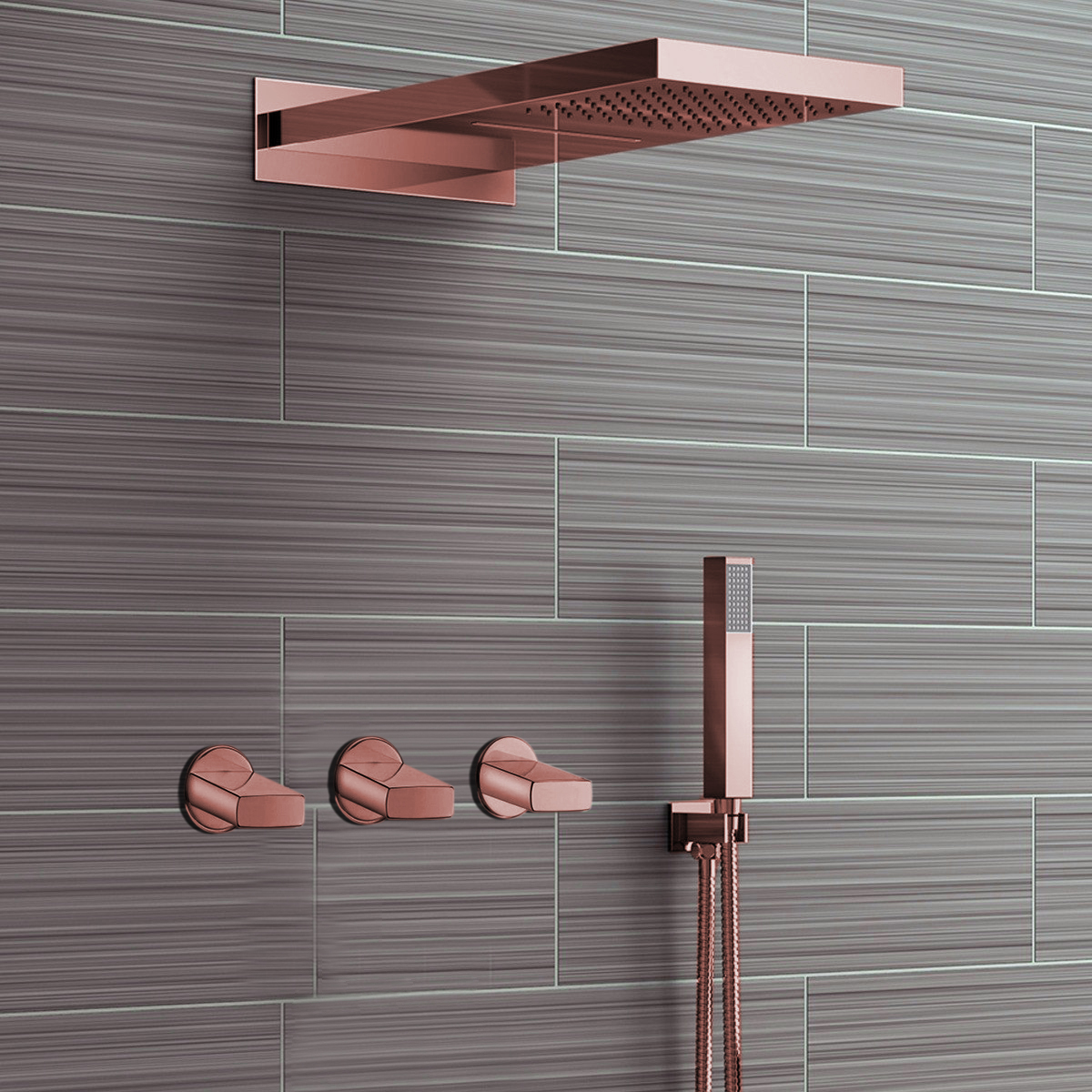 Fontana Reno Wall Mount Rose Gold Rainfall Mixer Shower Set